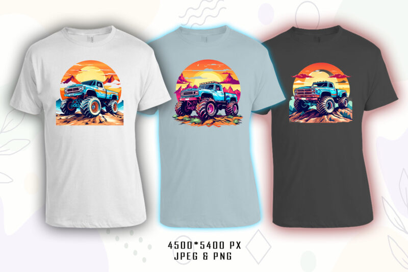 Monster Truck T-shirt 20 Illustration Clipart Bundle