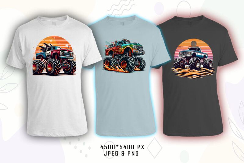 Trendy Monster truck T-shirt Illustration 70 Clipart Bundle crafted for T-shirt Design