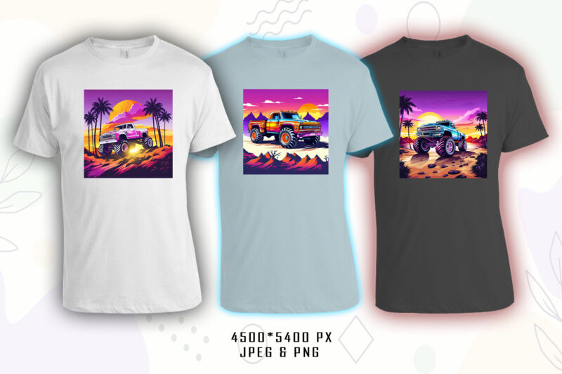 Monster Truck T-shirt 20 Illustration Clipart Bundle