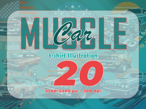 Vintage muscle car t-shirt design bundle with 20 png designs – download instantly Vintage muscle car t-shirt design bundle with 20 png designs – download instantly