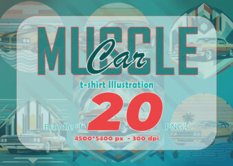 Vintage Muscle Car t-shirt design bundle with 20 png designs – download instantly