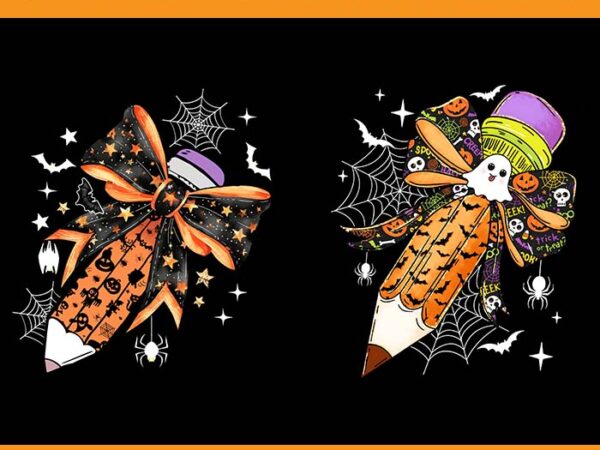 Coquette bow pencil ghost spooky teacher halloween png t shirt vector file Coquette bow pencil ghost spooky teacher halloween png t shirt vector file
