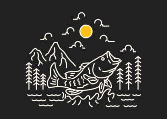 Fisherman Fishing Adventure Monoline Vector Illustration 1