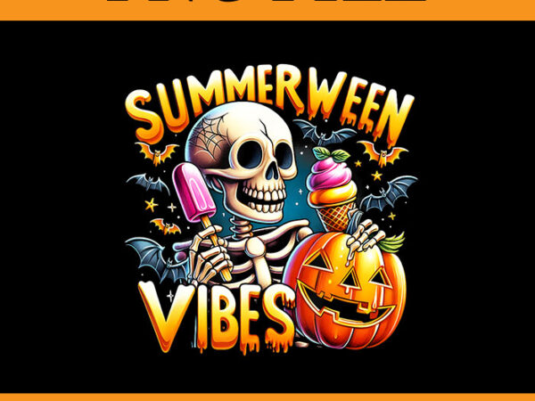 Summerween vibes halloween skeleton ice cream summer vacation, summerween vibes png t shirt template vector Summerween vibes halloween skeleton ice cream summer vacation, summerween vibes png t shirt template vector