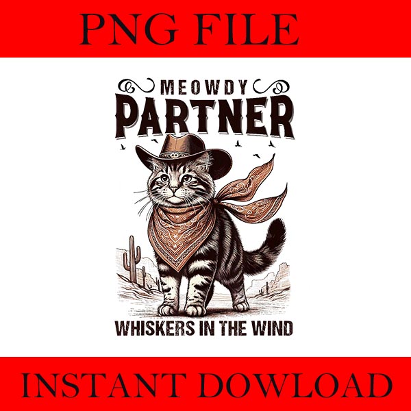 Bundle Meowdy Partner Cowboy Cat Vintage PNG, Meowdy Partner Cat PNG