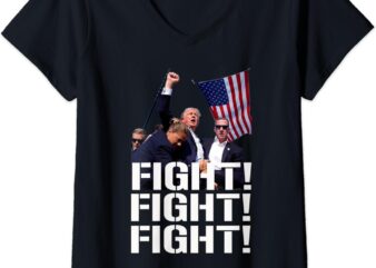 Womens Trump Fight Fight Fight, Trump Defiant, Trump Shot Fist Pump V-Neck T-Shirt