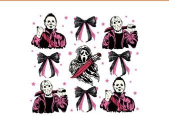 Coquette bow horror movie characters halloween png