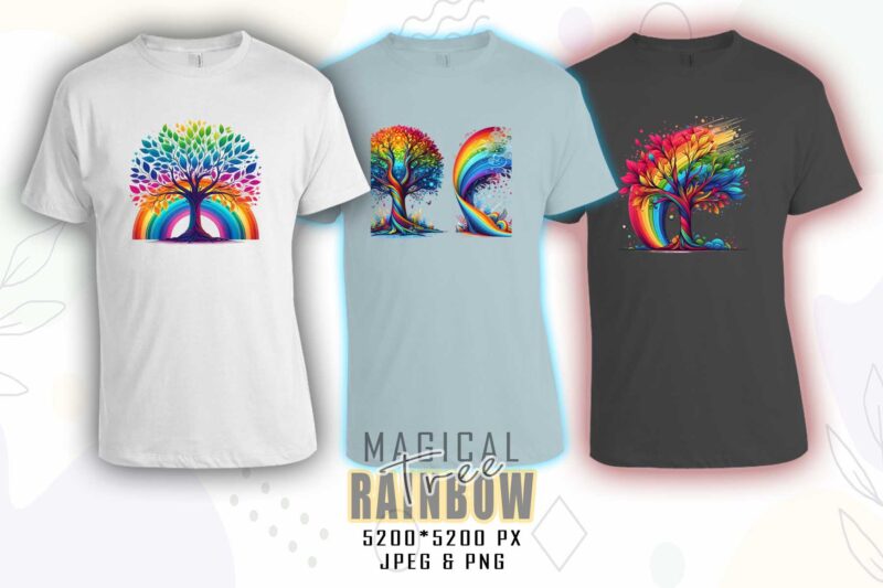 Magical Rainbow Tree t-shirt design mega bundle with 100 designs – download instantly Retro Vintage Illustration