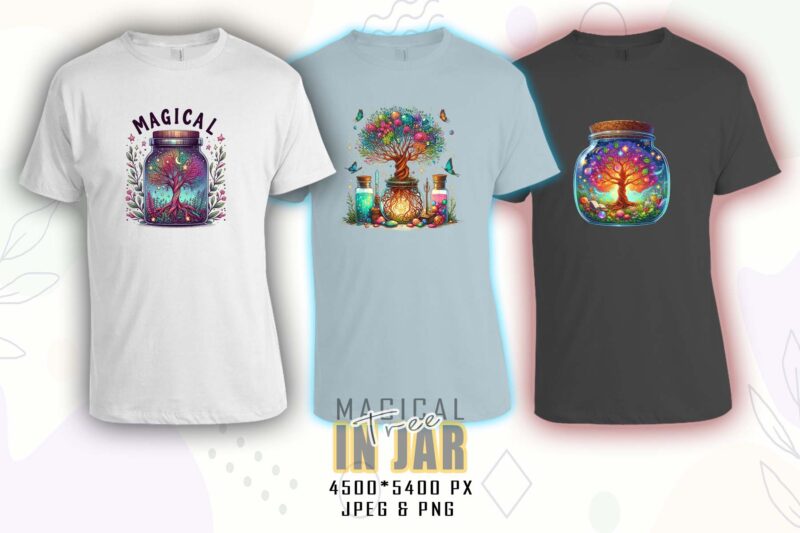 Watercolour Colourful Tree in a Jar t-shirt design bundle with 100 designs – download instantly T-Shirt Artwork