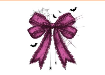 Coquette bow pink halloween png, coquette bow spider halloween png