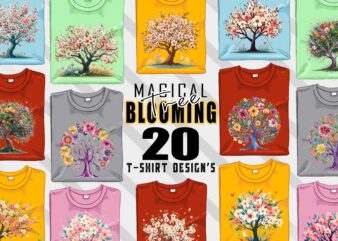 Illustrate Your Passion Retro Blooming Tree t-shirt design bundle with 20 designs – download instantly Retro Vintage T-shirt Illustration