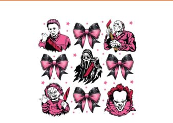 Coquette bow horror movie characters halloween png