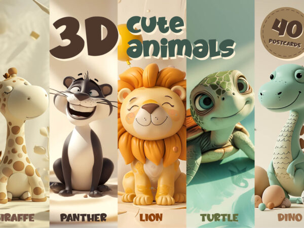 Cute 3d cartoon animals. posters. postcards. t shirt vector file Cute 3d cartoon animals. posters. postcards. t shirt vector file