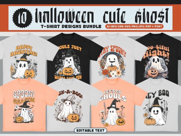 Halloween cute ghost t-shirt design bundle Halloween cute ghost t-shirt design bundle