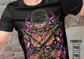 Premium roronoa zoro one piece vector t-shirt design template #11