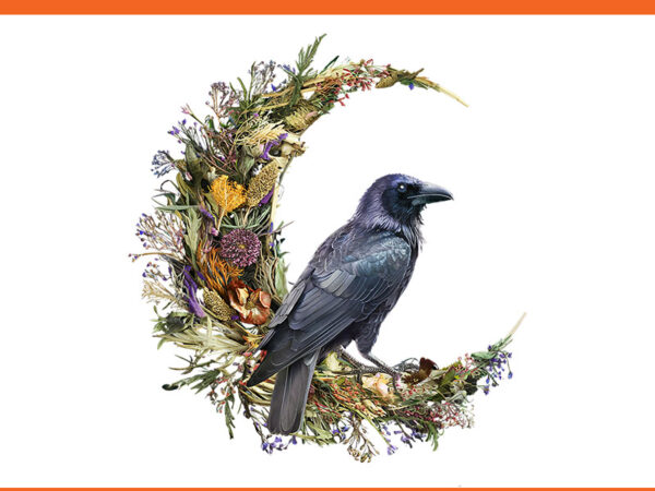 Cottage-core halloween crow design witchy floral moon raven png Cottage-core halloween crow design witchy floral moon raven png