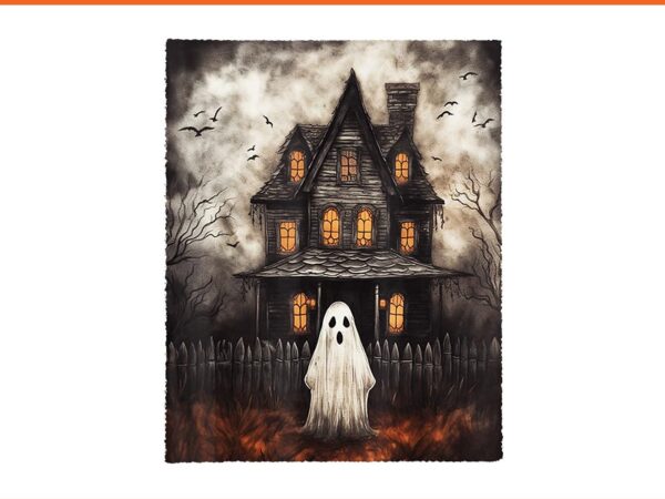 Ghost haunted house midnight halloween spooky png t shirt design template Ghost haunted house midnight halloween spooky png t shirt design template