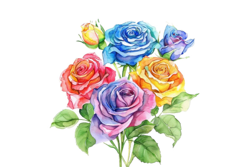 Watercolor Bunch of Rainbow Roses Clipart