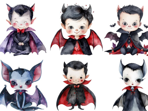 Watercolor clipart of cute vampire t shirt design for sale