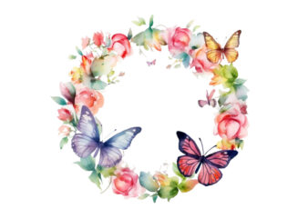 Watercolor Colorful Spring Rose Floral Circle Border