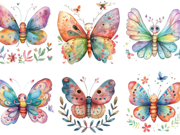 Watercolor cute kawaii butterfly spring summer t shirt design for sale