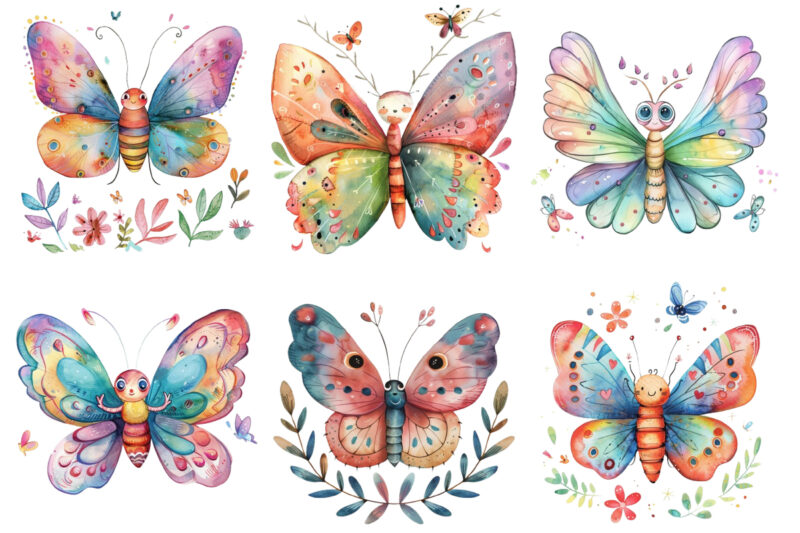 Watercolor Cute Kawaii Butterfly Spring Summer