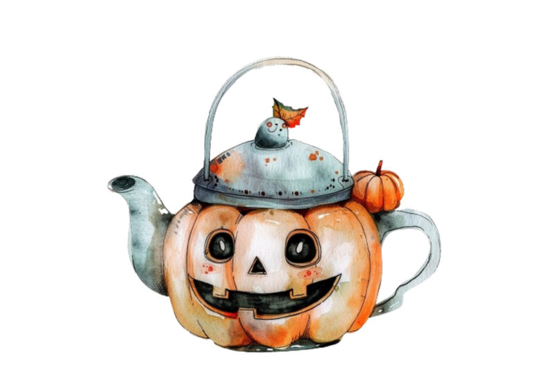 Watercolor Kawaii Halloween tea pot