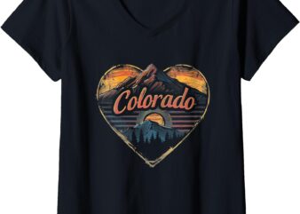 Womens Colorado – Love Heart Vintage Women Kids Retro Graphic Cool V-Neck T-Shirt