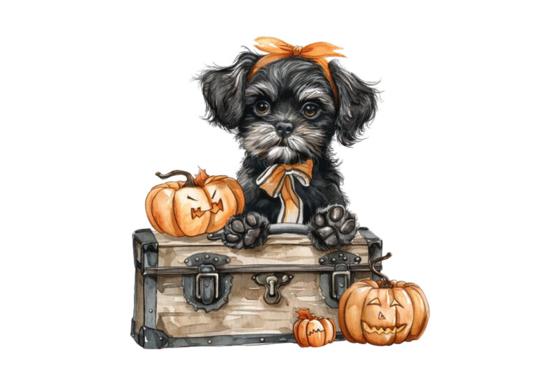 cute baby dog in briefcase Halloween clipart