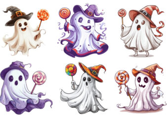 halloween white ghost with lolipop