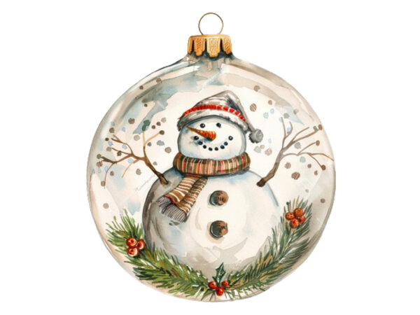 Watercolor chirstmas snowman in 3d glass t shirt design for sale