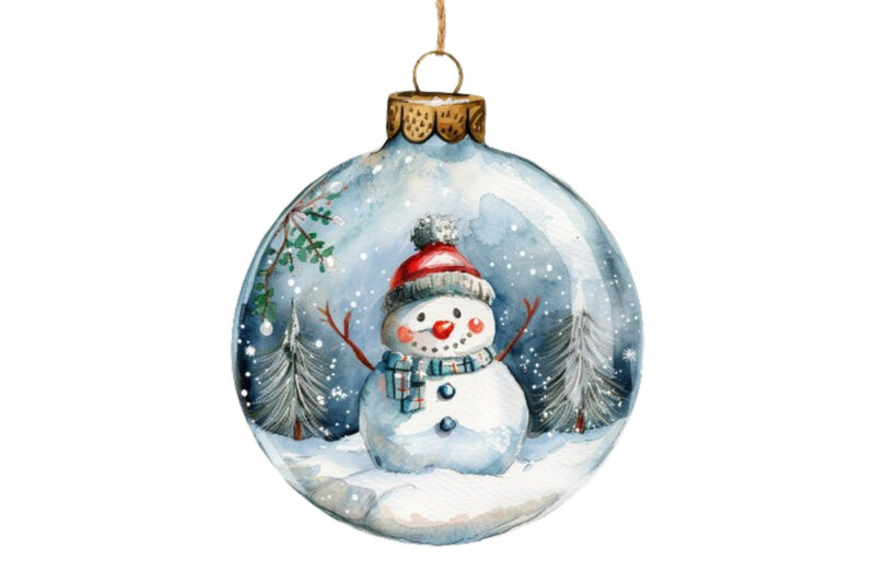 watercolor chirstmas snowman in 3d glass