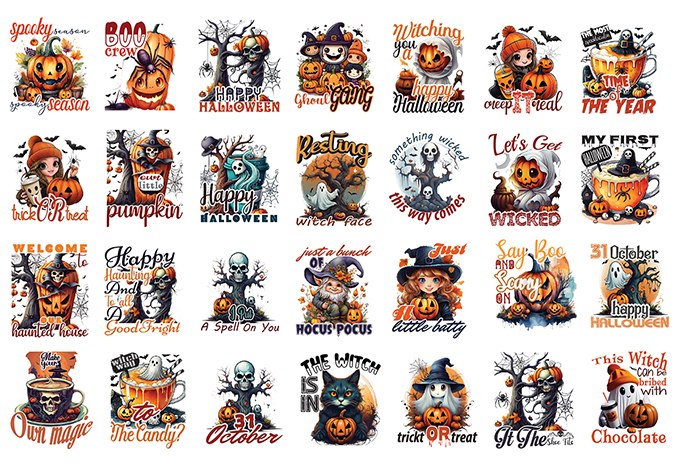 Vintage Halloween Cute Bundle, Halloween Burger ,Cute Ghost PNG