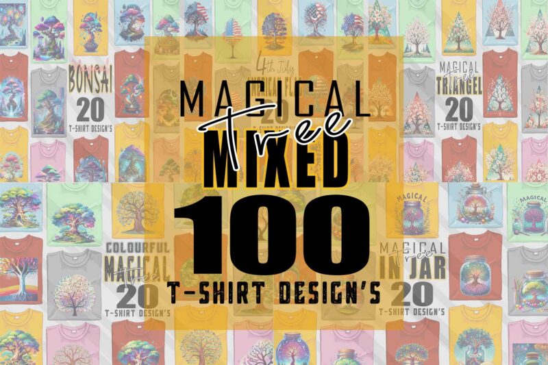 Watercolour Triangle Tree t-shirt design bundle with 100 designs mega bundle for POD