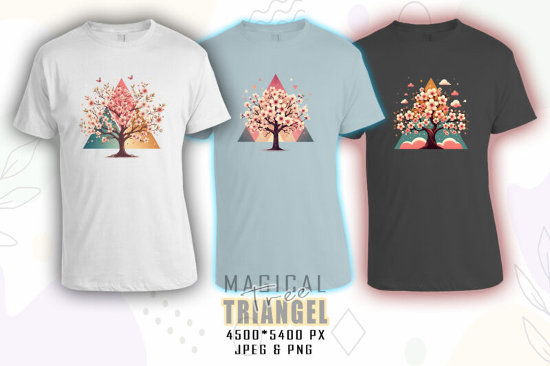 Magical Triangle Tree t-shirt design bundle with 100 designs – download instantly Retro Vintage Illustration T-shirt Clipart Mega Bundle