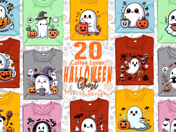 Magical coffee party of halloween cute ghost t-shirt design bundle of 20 designs Magical coffee party of halloween cute ghost t-shirt design bundle of 20 designs