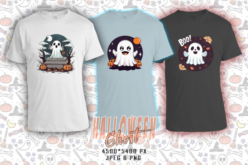 Trendy Retro Halloween Ghost t-shirt design bundle of 20 designs – download instantly