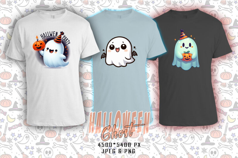 Trendy Spooky Halloween Ghost t-shirt design bundle of 20 png & jpeg designs – download instantly Retro Vintage Trendy T-shirt Design