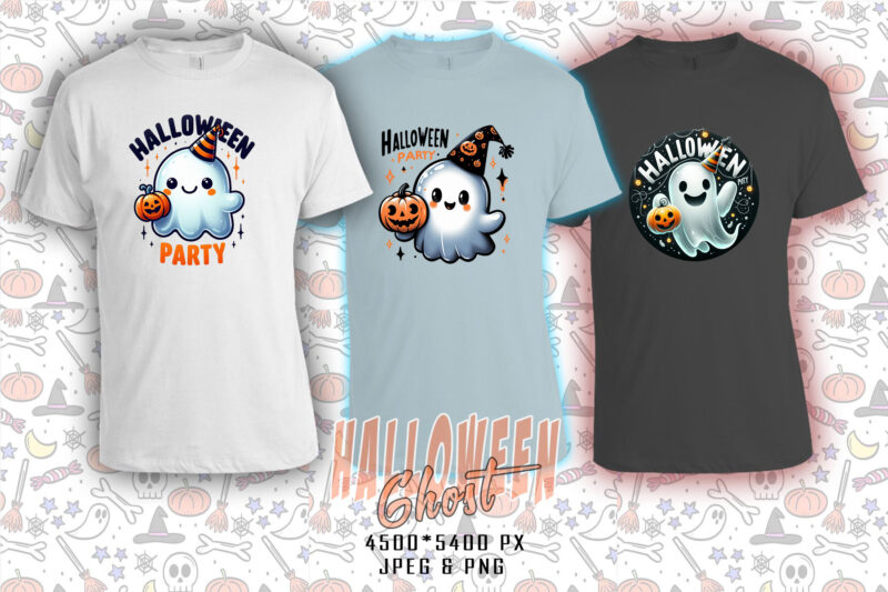 Colourful Trendy Halloween Party with Ghost t-shirt design bundle of 20 designs