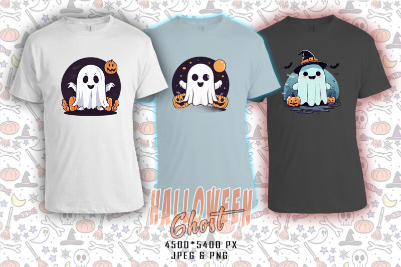Trendy Retro Halloween Ghost t-shirt design bundle of 20 designs – download instantly