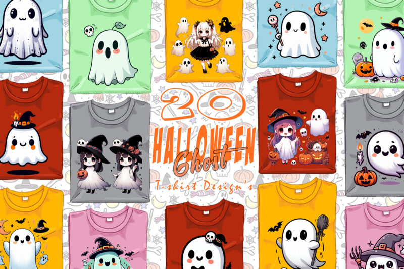 20 Halloween Spooky Ghost t-shirt design bundle