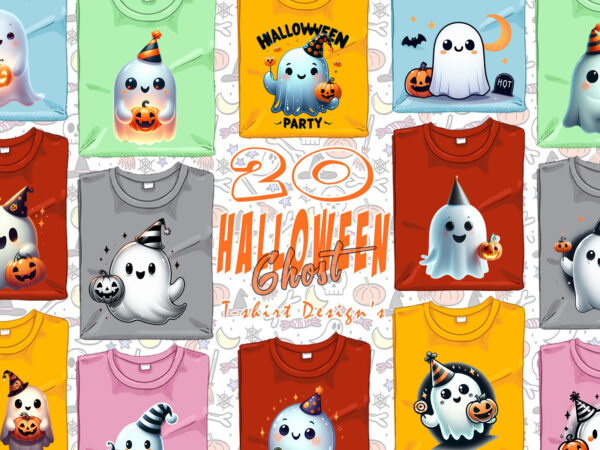 Colourful trendy halloween party with ghost t-shirt design bundle of 20 designs Colourful trendy halloween party with ghost t-shirt design bundle of 20 designs