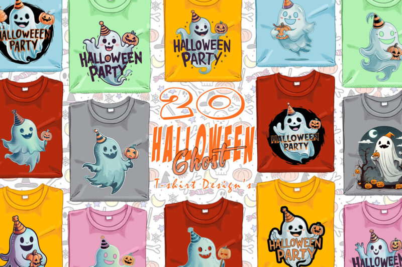 Watercolour Spooky Ghost Halloween t-shirt design bundle of 20 design