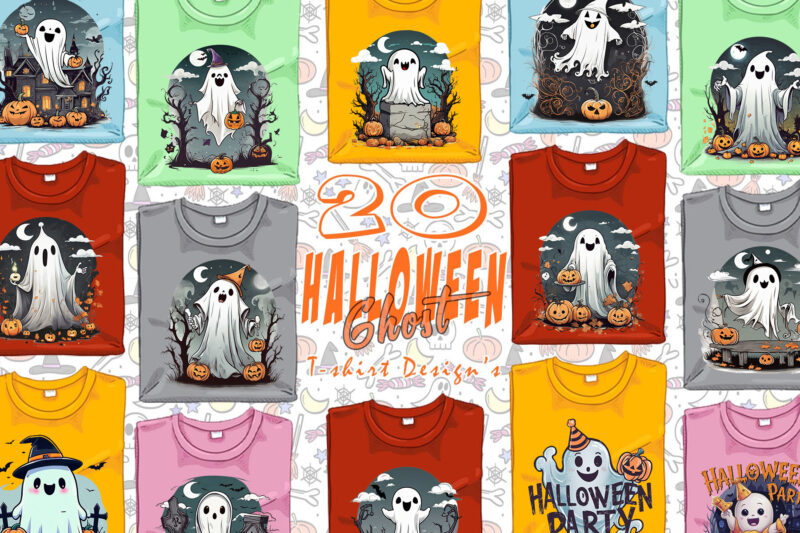 20 Trendy Halloween Spooky Ghost t-shirt design bundle