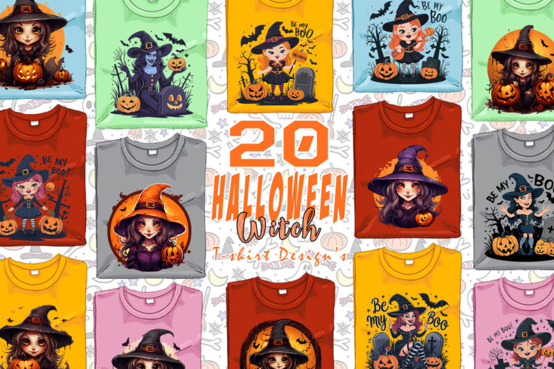 20 Halloween Spooky Witch Ghost t-shirt design bundle