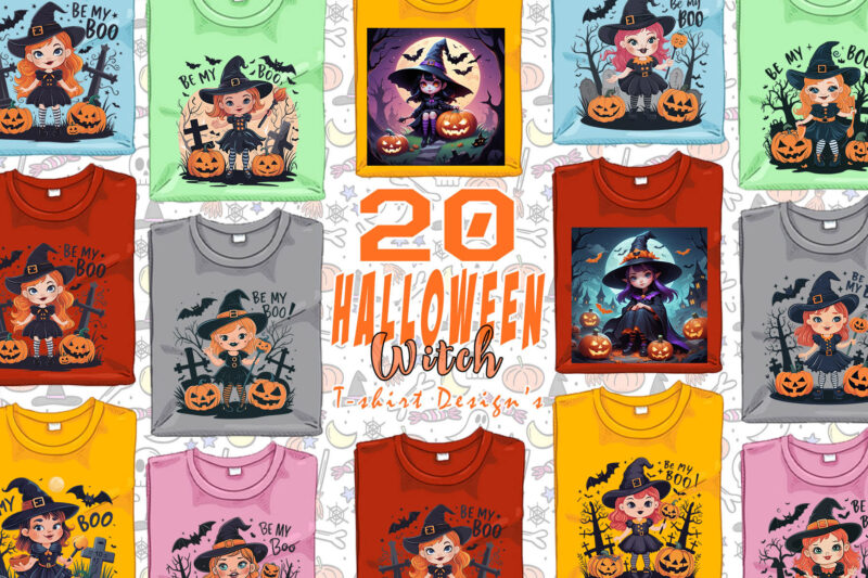 Spooky Ghost Halloween Witch t-shirt design bundle of 20 design