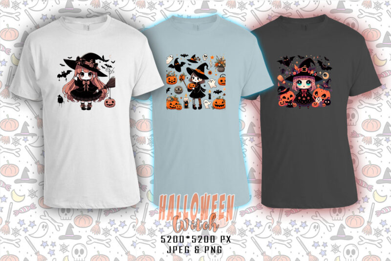 20 Retro Halloween Witch Lady t-shirt design bundle