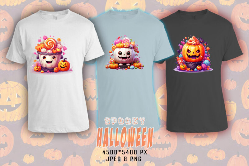 Watercolour Spooky Ghost Halloween t-shirt design bundle with 20 designs – download instantly T-Shirt Artwork for POD