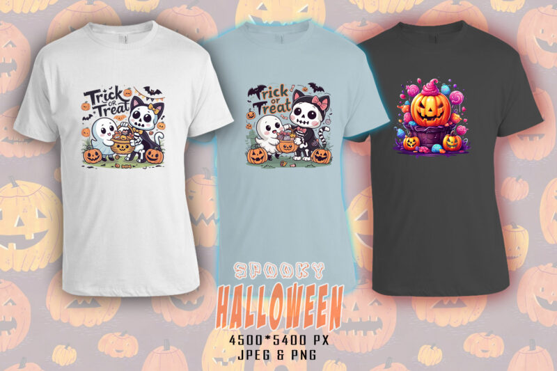 Retro Halloween Candy Ghost t-shirt design bundle with 20 designs – download instantly for POD