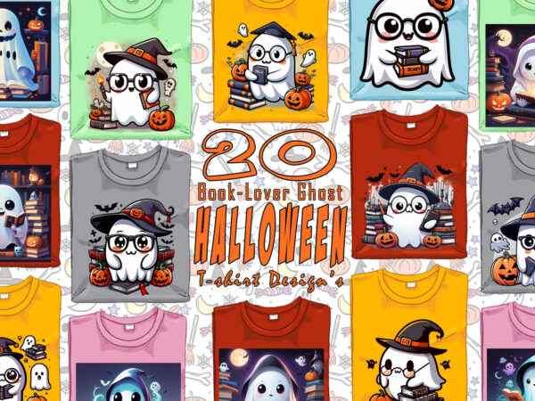 Magical book of halloween cute ghost t-shirt design bundle with 20 designs for pod Magical book of halloween cute ghost t-shirt design bundle with 20 designs for pod